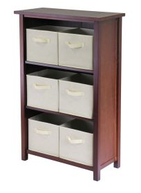 Verona 3- Section M Storage Shelf with 6 Foldable Beige Color Fabric Baskets Verona 3- Section M Storage Shelf with 6 Foldable Beige Color Fabric Baskets