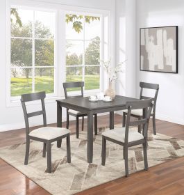 Classic Stylish Gray Natural Finish 5pc Dining Set Kitchen Dinette Wooden Top Table and Chairs Cushions Seats Ladder Back Chair Dining Room Classic Stylish Gray Natural Finish 5pc Dining Set Kitchen Dinette Wooden Top Table and Chairs Cushions Seats Ladder Back Chair Dining Room